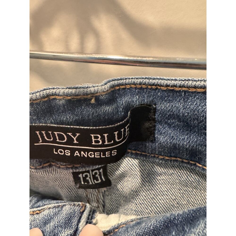 Judy Blue Women's 13/31 Jean Blue Wide Leg Crop Frayed Hem High Rise Denim - Picture 4 of 9